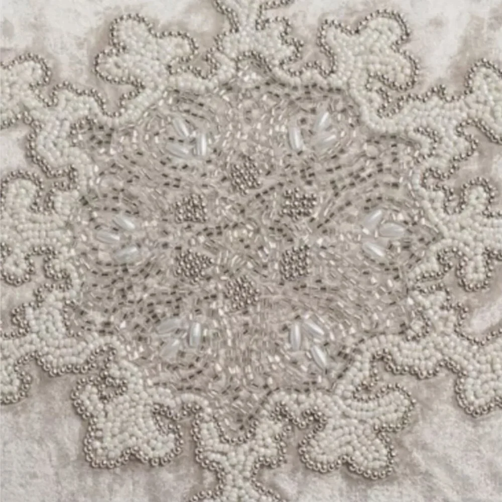 Magaschoni Velvet Beaded Snowflakes Accent Pillow Champagne Christmas Holidays